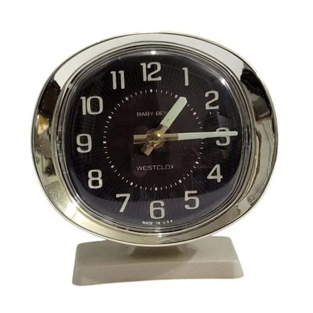 Vintage Westclox Baby Ben Alarm Clock Chrome Finish Off-White Base Retro Decor